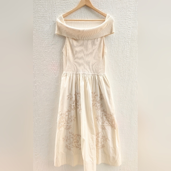 Tanya Taylor Cream Off-Shoulder Maxi Dress Over $500 Original Price. - Picture 4 of 11
